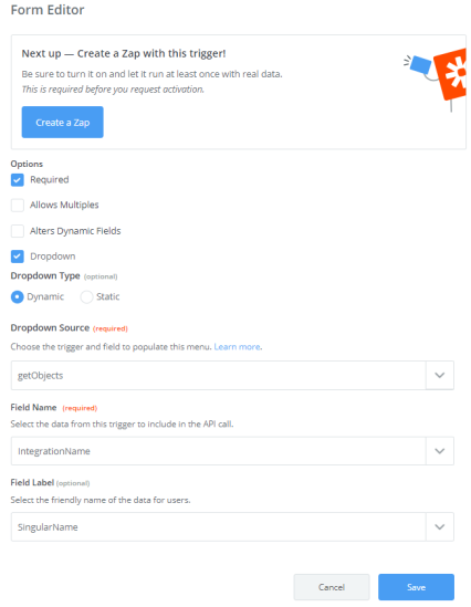 Create a New Record trigger using Polling trigger type