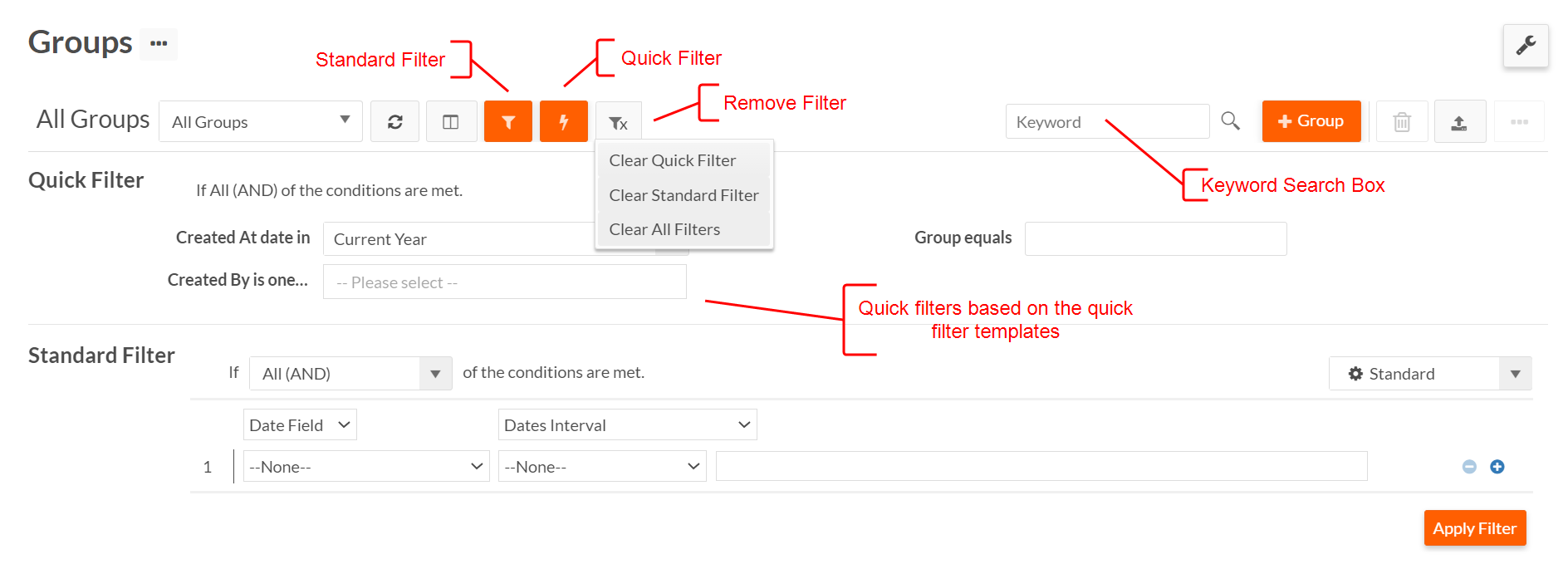 Move the position of the Clear all button in quick filters