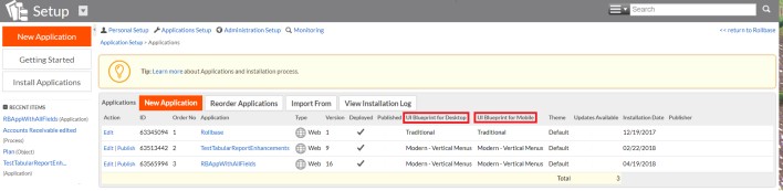 UI Blueprints on Applications Setup Page