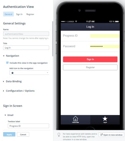 Create or configure an Authentication view
