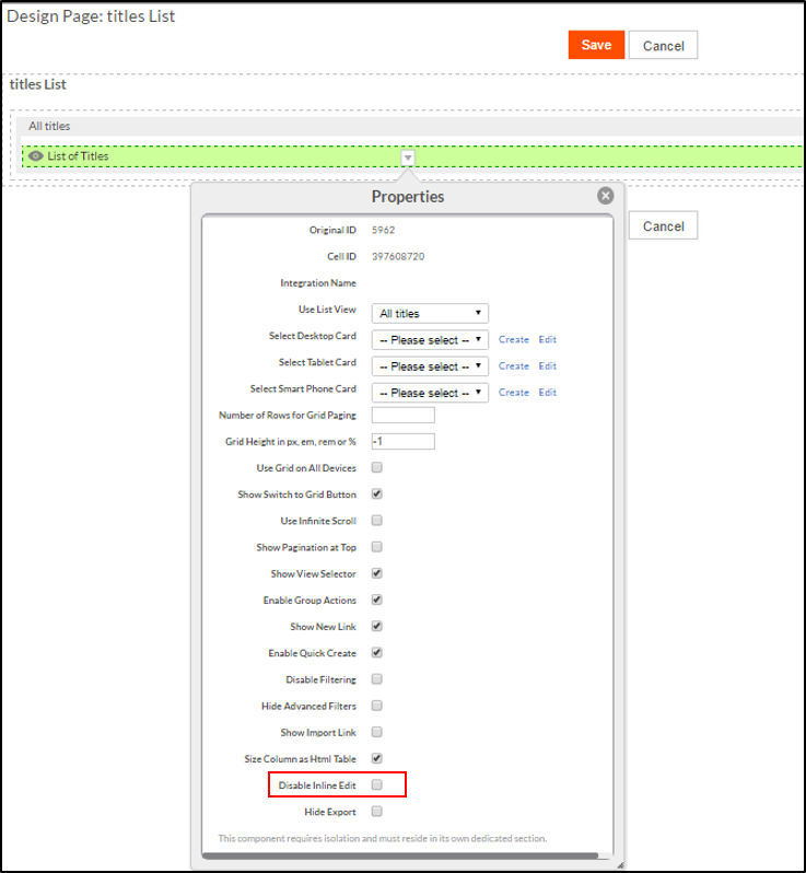 Disable Inline Editing