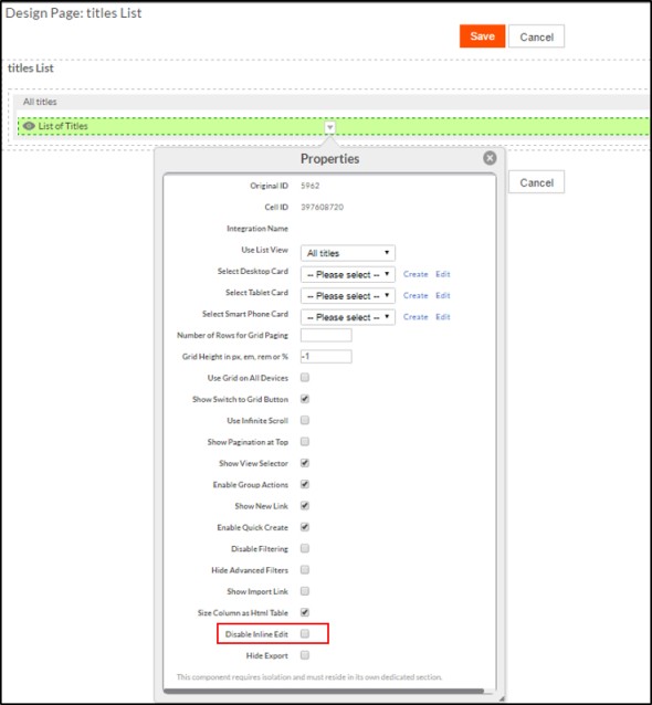 Disable Inline Editing