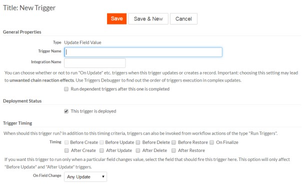 Trigger Create Screen